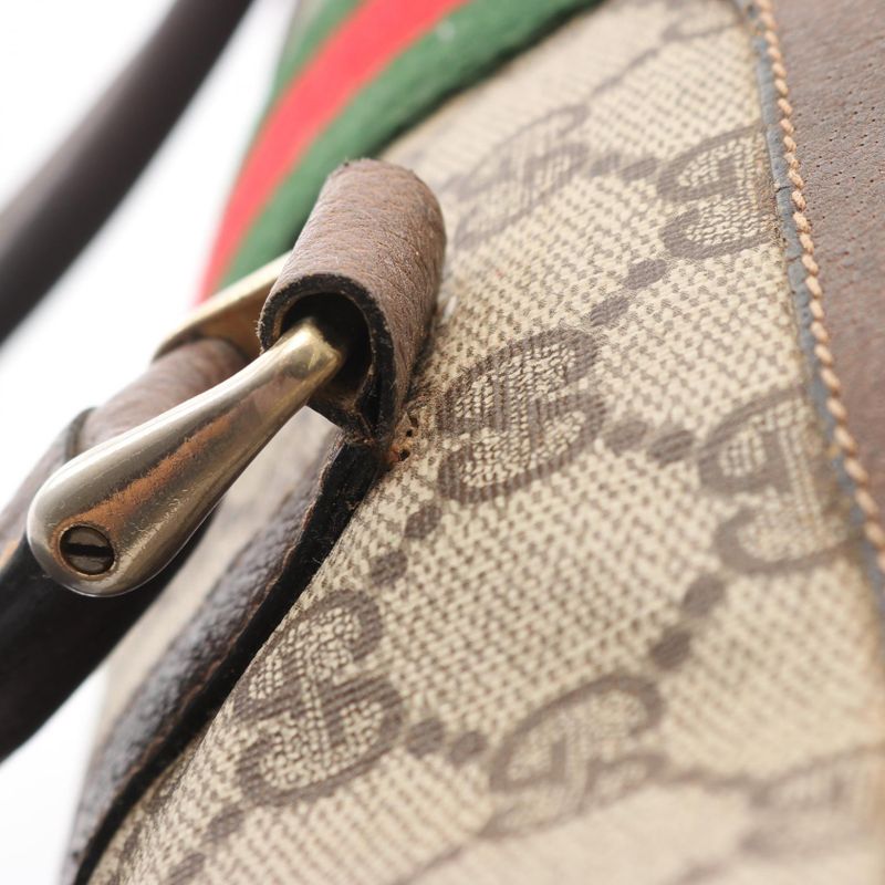 Gucci Handbag Old Gucci GG Plus Sherry Line 39.02.007 Beige Dark Brown PVC