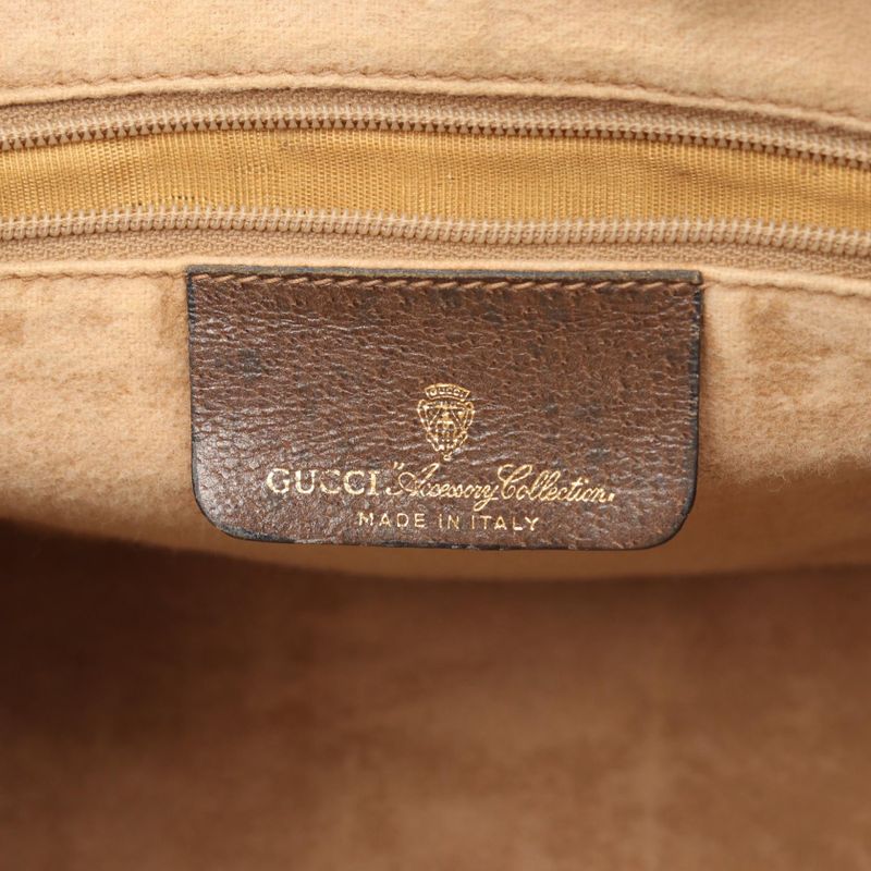 Gucci Handbag Old Gucci GG Plus Sherry Line 39.02.007 Beige Dark Brown PVC