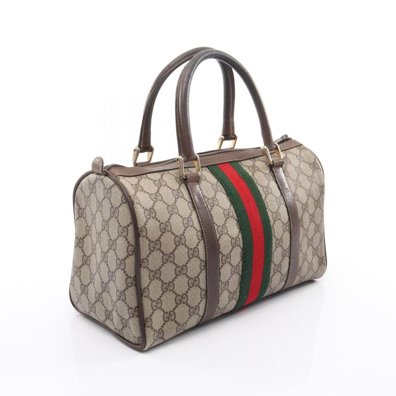 Gucci Handbag Old Gucci GG Plus Sherry Line 39.02.007 Beige Dark Brown PVC