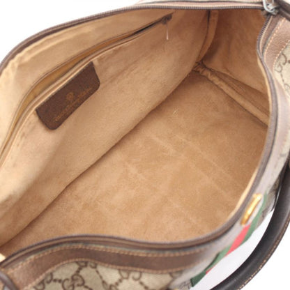 Gucci Handbag Old Gucci GG Plus Sherry Line 39.02.007 Beige Dark Brown PVC