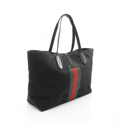 Gucci Tote Bag Sherry Line 337070 Black Canvas Leather Sherry Tote Bag Ladies