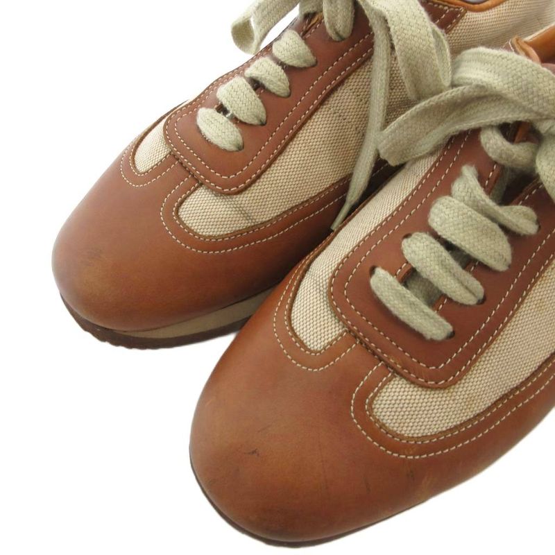 Hermes Quick Canvas Leather Sneakers Shoes 41 Brown Beige Uo • Gy62