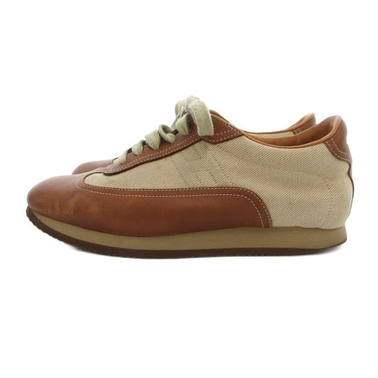Hermes Quick Canvas Leather Sneakers Shoes 41 Brown Beige Uo • Gy62