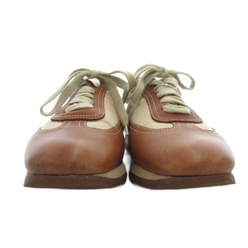 Hermes Quick Canvas Leather Sneakers Shoes 41 Brown Beige Uo • Gy62