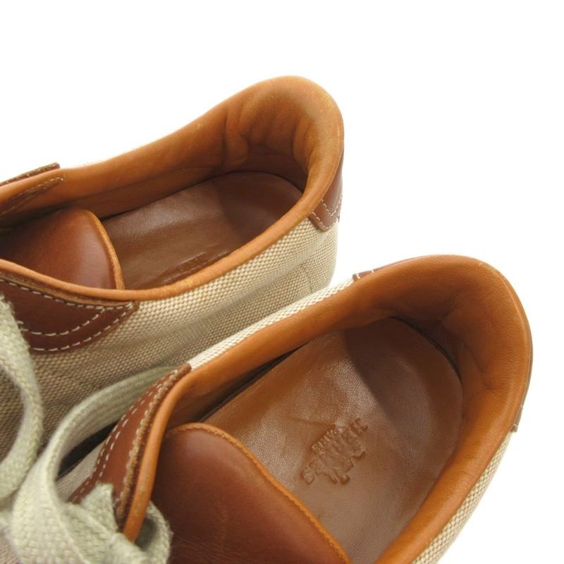 Hermes Quick Canvas Leather Sneakers Shoes 41 Brown Beige Uo • Gy62