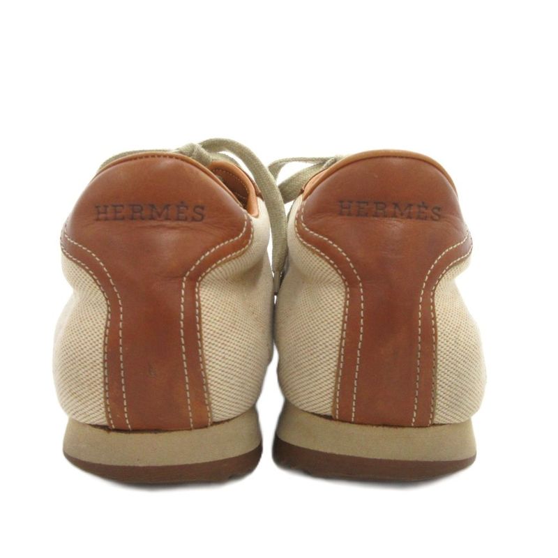 Hermes Quick Canvas Leather Sneakers Shoes 41 Brown Beige Uo • Gy62