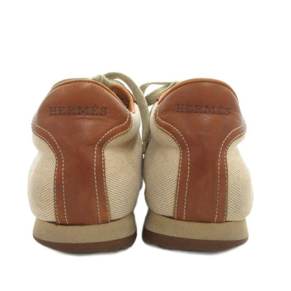 Hermes Quick Canvas Leather Sneakers Shoes 41 Brown Beige Uo • Gy62