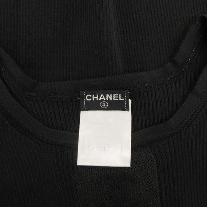 Chanel Vintage Rib Knit Coco Mark Mesh Switch Short Sleeve 36 Brown FF Gy62