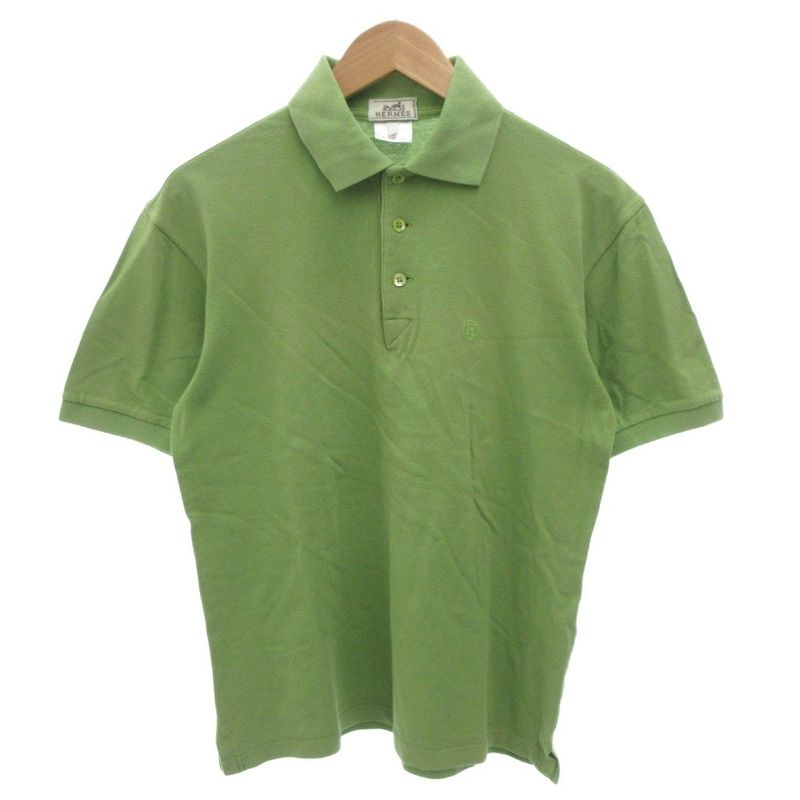 Hermes Polo Shirt Yellow Green Lime Green H Logo Embroidery FF • Gy62