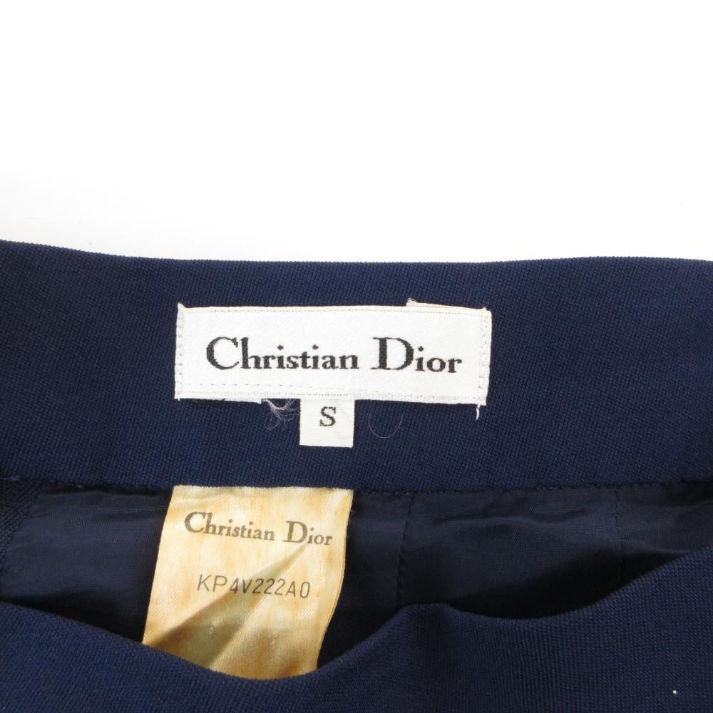 Christian Dior Vintage Tight Skirt S Tuck Knee Length Navy /AE • GY53