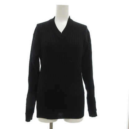 YVES SAINT LAURENT Vintage Rib Knit Sweater Long Sleeve V Neck Wool 3 Black /JS
