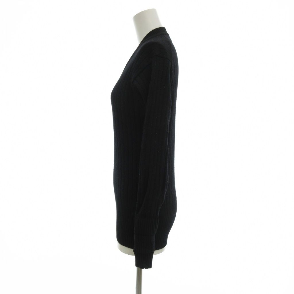 YVES SAINT LAURENT Vintage Rib Knit Sweater Long Sleeve V Neck Wool 3 Black /JS