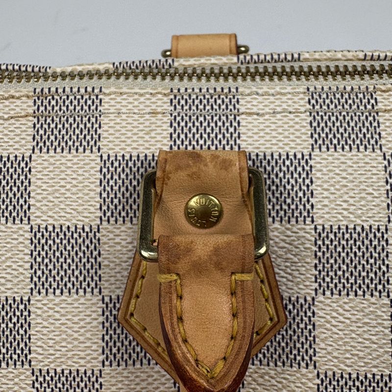 Louis Vuitton Speedy 25 Boston Bag Commuter Handbag Damier Azure White N41534