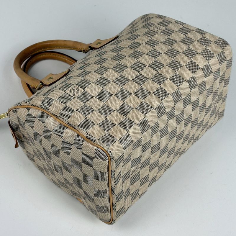 Louis Vuitton Speedy 25 Boston Bag Commuter Handbag Damier Azure White N41534
