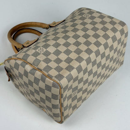 Louis Vuitton Speedy 25 Boston Bag Commuter Handbag Damier Azure White N41534