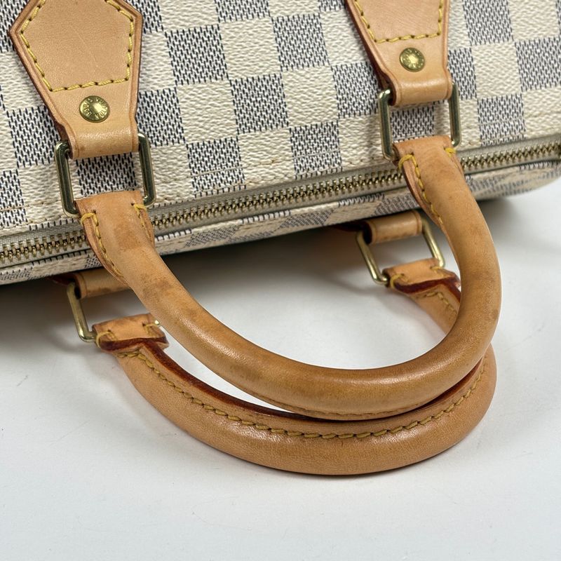 Louis Vuitton Speedy 25 Boston Bag Commuter Handbag Damier Azure White N41534