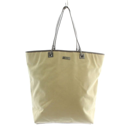 Gucci Tote Bag Hand Canvas Leather Open Top Logo Plate Beige Brown 31243 2123