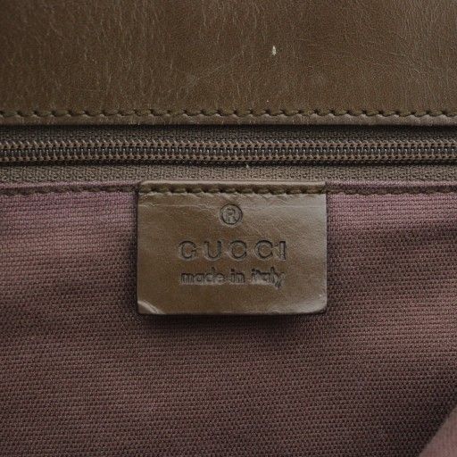 Gucci Tote Bag Hand Canvas Leather Open Top Logo Plate Beige Brown 31243 2123