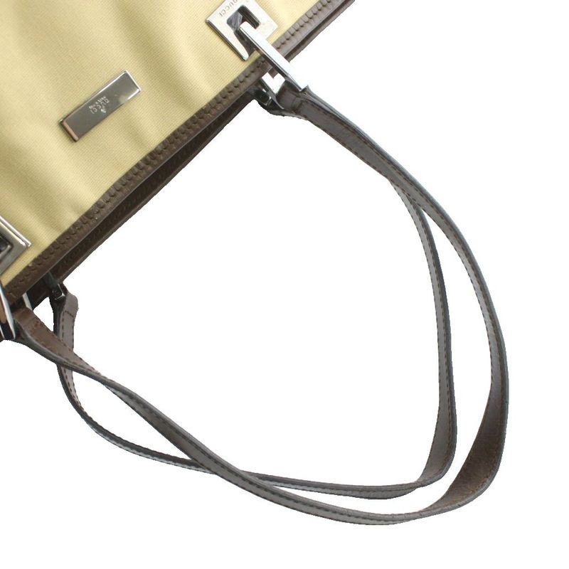 Gucci Tote Bag Hand Canvas Leather Open Top Logo Plate Beige Brown 31243 2123