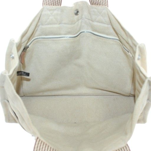 Hermes Fourre Tout MM Tote Bag Hand Canvas Striped Beige Brown Xz • Oh • Gy11