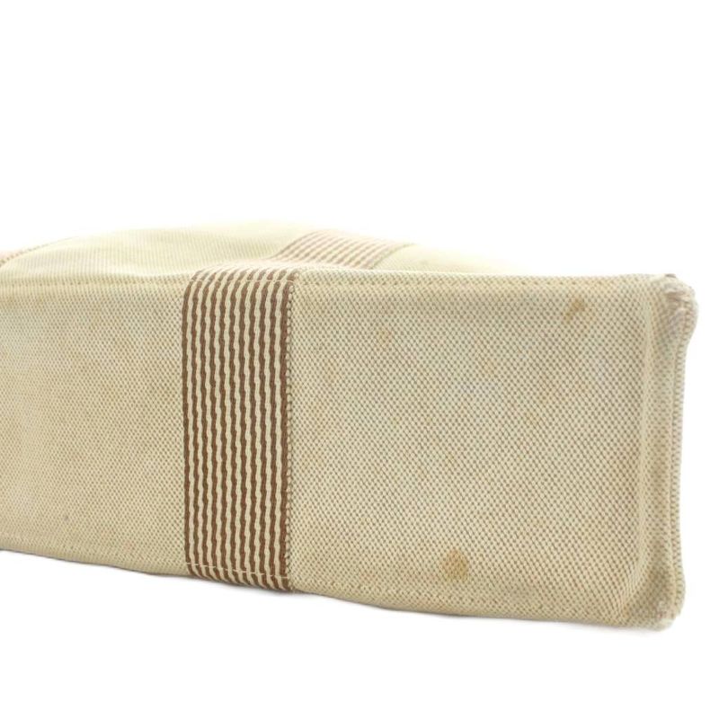 Hermes Fourre Tout MM Tote Bag Hand Canvas Striped Beige Brown Xz • Oh • Gy11