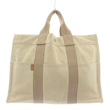 Hermes Fourre Tout MM Tote Bag Hand Canvas Striped Beige Brown Xz • Oh • Gy11