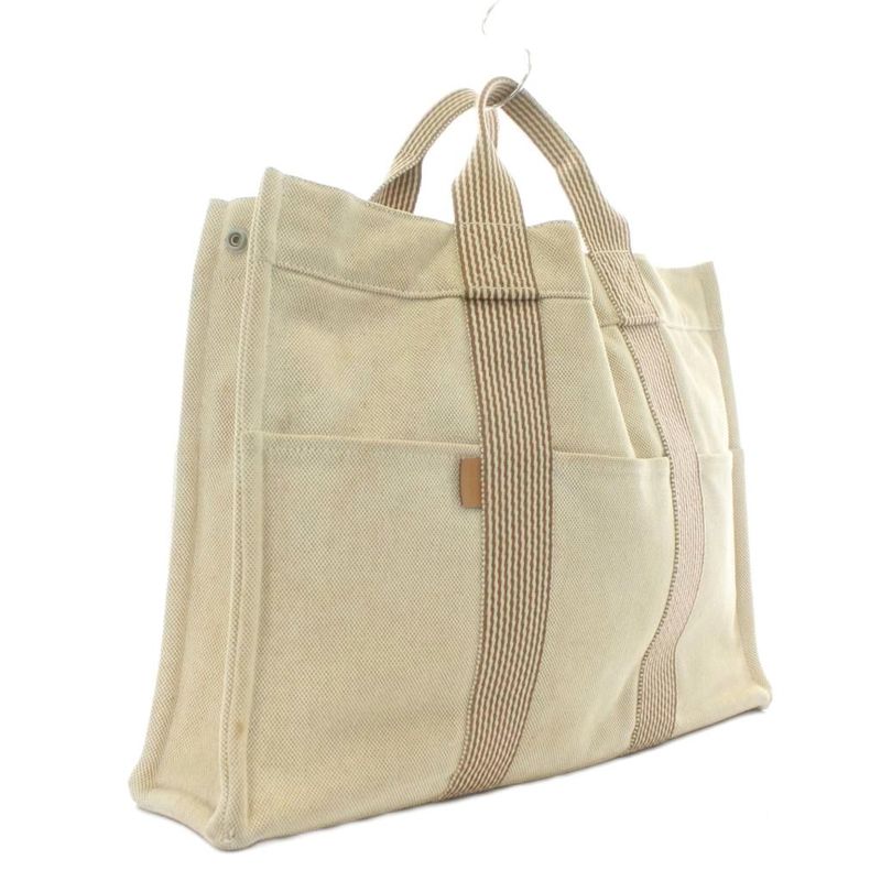 Hermes Fourre Tout MM Tote Bag Hand Canvas Striped Beige Brown Xz • Oh • Gy11