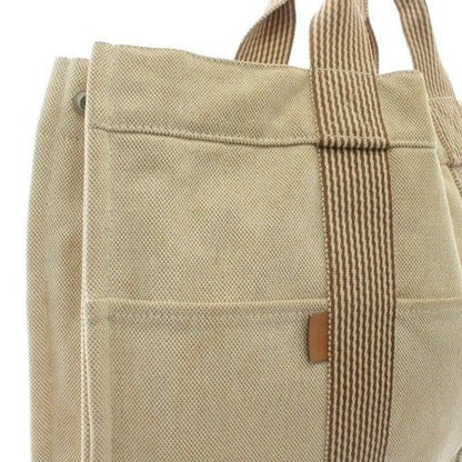 Hermes Fourre Tout MM Tote Bag Hand Canvas Striped Beige Brown Xz • Oh • Gy11