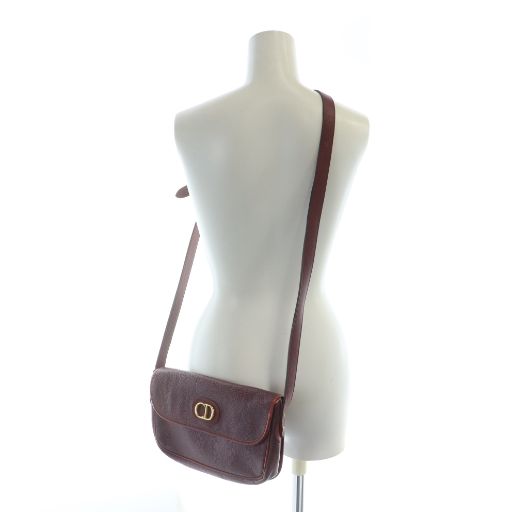 Christian Dior Vintage Shoulder Bag Crossbody Leather Logo Gold Hardware Red •