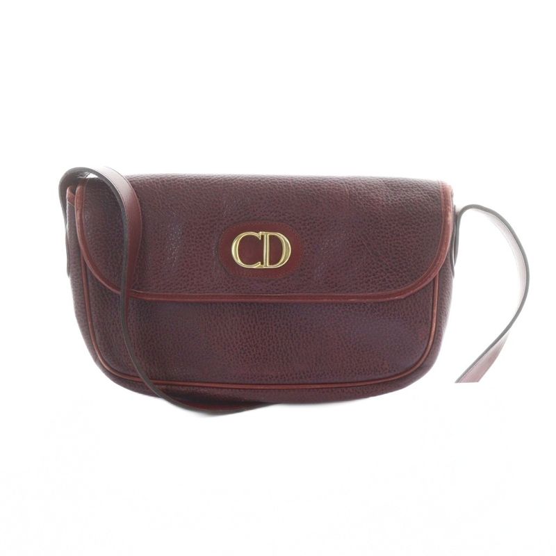 Christian Dior Vintage Shoulder Bag Crossbody Leather Logo Gold Hardware Red •