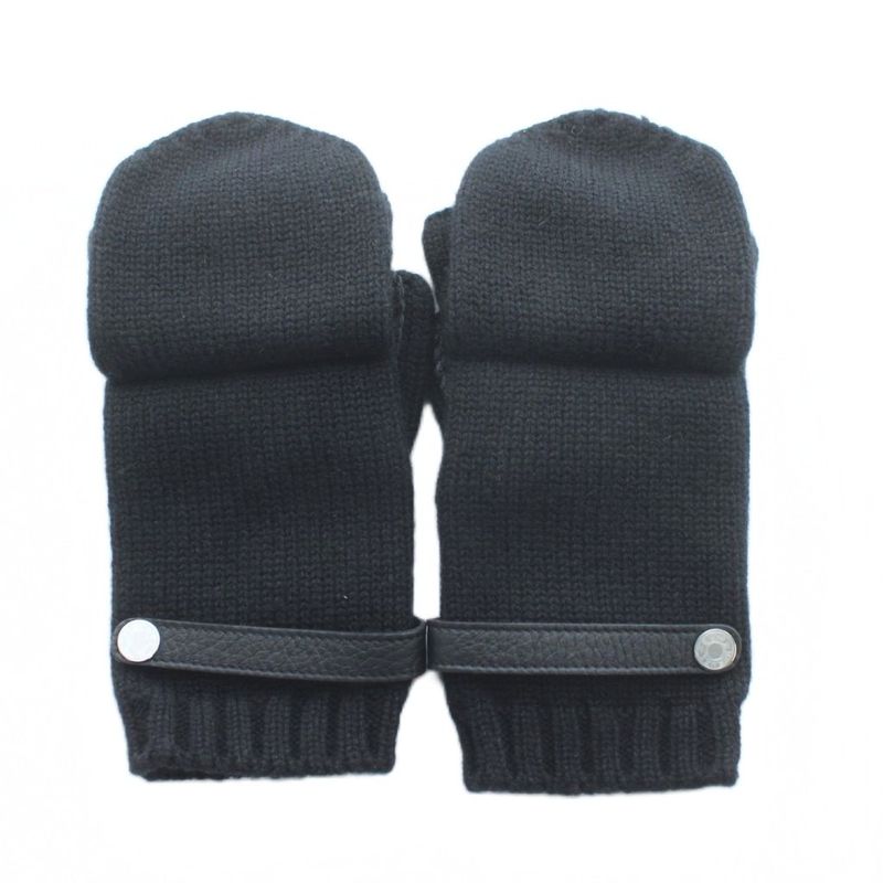 Hermes Baltimore Gloves 5 Fingers Cashmere Leather Black Kw • Gy18