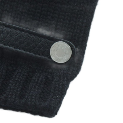 Hermes Baltimore Gloves 5 Fingers Cashmere Leather Black Kw • Gy18