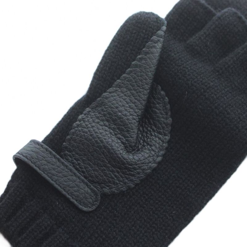 Hermes Baltimore Gloves 5 Fingers Cashmere Leather Black Kw • Gy18