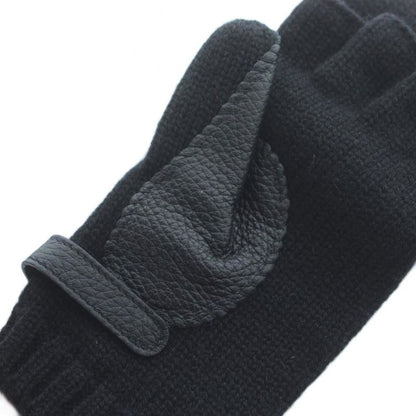 Hermes Baltimore Gloves 5 Fingers Cashmere Leather Black Kw • Gy18