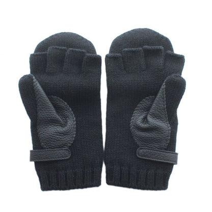 Hermes Baltimore Gloves 5 Fingers Cashmere Leather Black Kw • Gy18