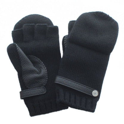 Hermes Baltimore Gloves 5 Fingers Cashmere Leather Black Kw • Gy18
