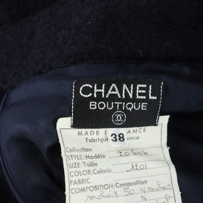 Chanel Middle Skirt Tight Coco Mark Side Line Zip Fly Gold Button Mohair Silk
