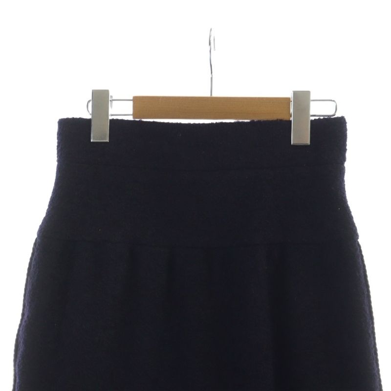Chanel Middle Skirt Tight Coco Mark Side Line Zip Fly Gold Button Mohair Silk