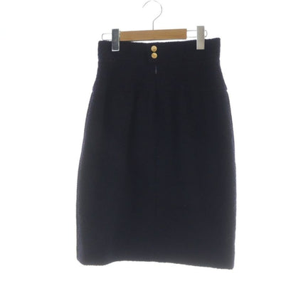 Chanel Middle Skirt Tight Coco Mark Side Line Zip Fly Gold Button Mohair Silk