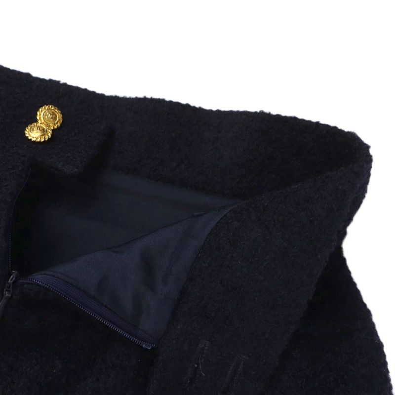 Chanel Middle Skirt Tight Coco Mark Side Line Zip Fly Gold Button Mohair Silk