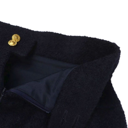 Chanel Middle Skirt Tight Coco Mark Side Line Zip Fly Gold Button Mohair Silk