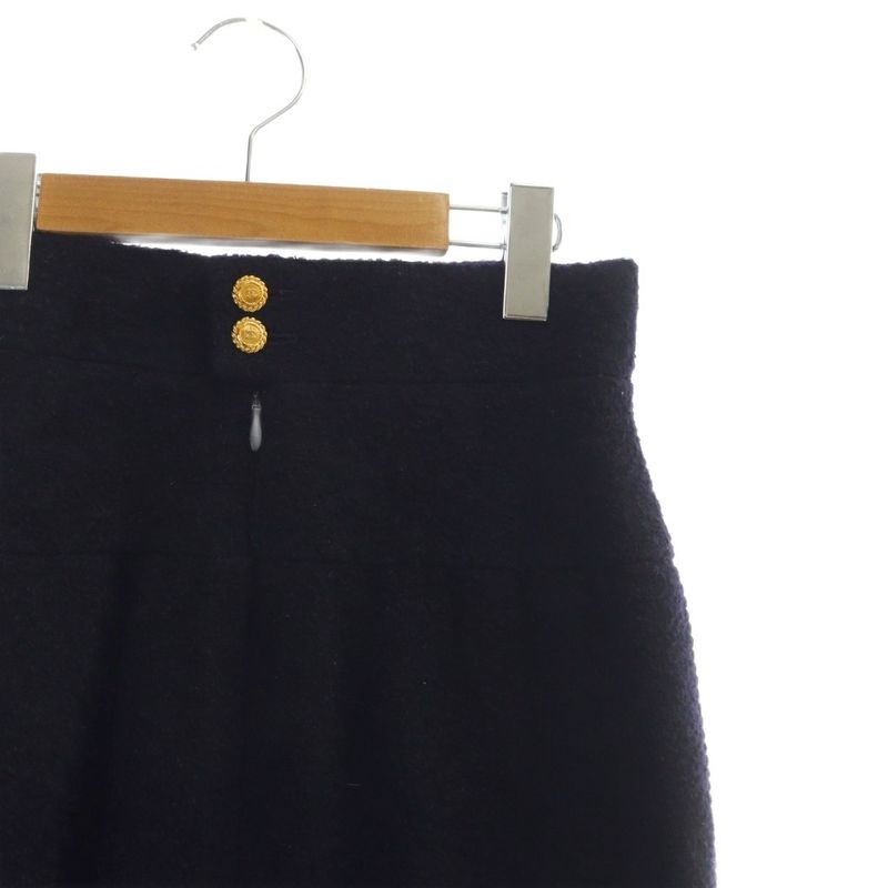 Chanel Middle Skirt Tight Coco Mark Side Line Zip Fly Gold Button Mohair Silk