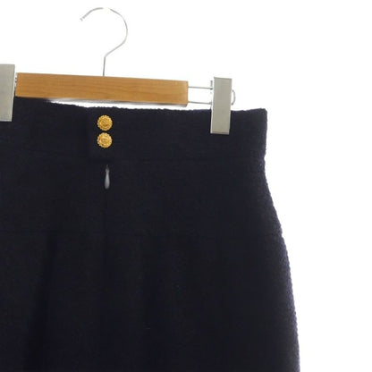 Chanel Middle Skirt Tight Coco Mark Side Line Zip Fly Gold Button Mohair Silk