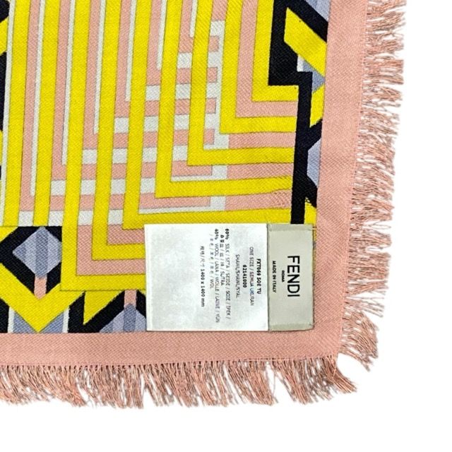 Fendi Scarf Shawl Accessory Large Allover Pattern Silk Wool Yellow X Pink