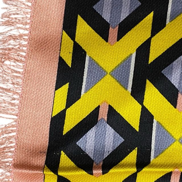 Fendi Scarf Shawl Accessory Large Allover Pattern Silk Wool Yellow X Pink