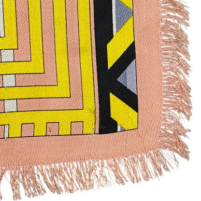 Fendi Scarf Shawl Accessory Large Allover Pattern Silk Wool Yellow X Pink