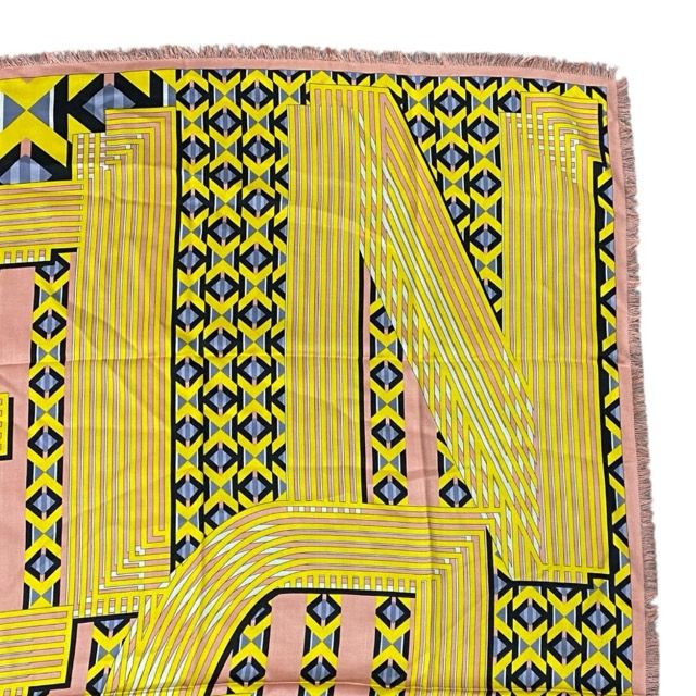 Fendi Scarf Shawl Accessory Large Allover Pattern Silk Wool Yellow X Pink