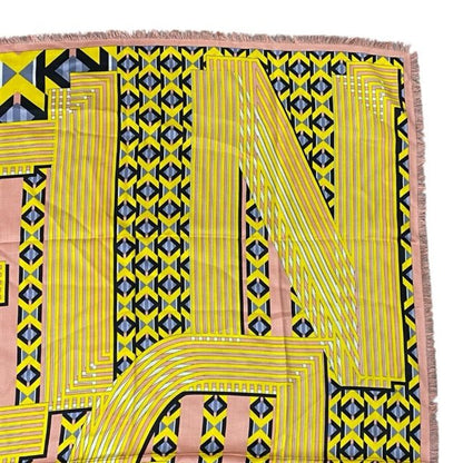 Fendi Scarf Shawl Accessory Large Allover Pattern Silk Wool Yellow X Pink