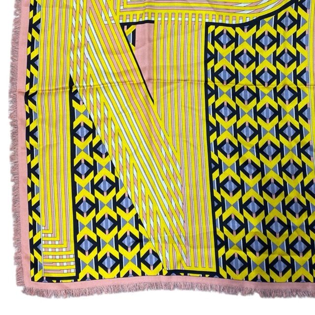Fendi Scarf Shawl Accessory Large Allover Pattern Silk Wool Yellow X Pink