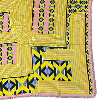 Fendi Scarf Shawl Accessory Large Allover Pattern Silk Wool Yellow X Pink